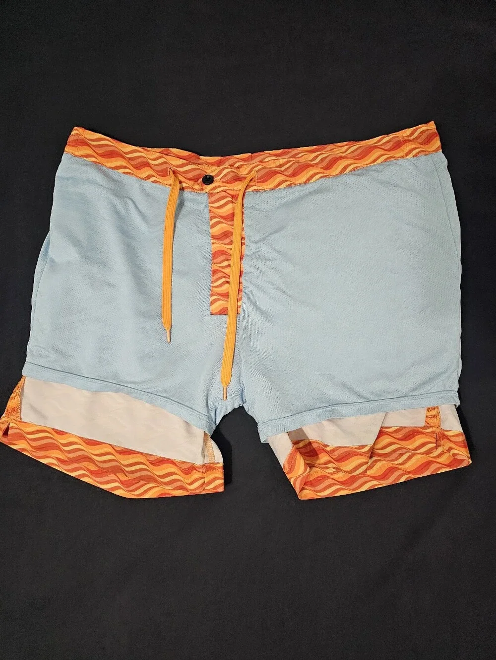 Fair Harbor Orange Retro Wave Print Swim Trunks Shorts Size 33 Sustainable Beach